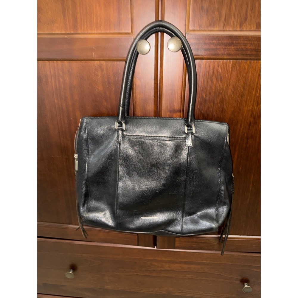 Rebecca Minkoff Black Pebbled Leather Tote Bag Silver Hardware Butterfly Lining